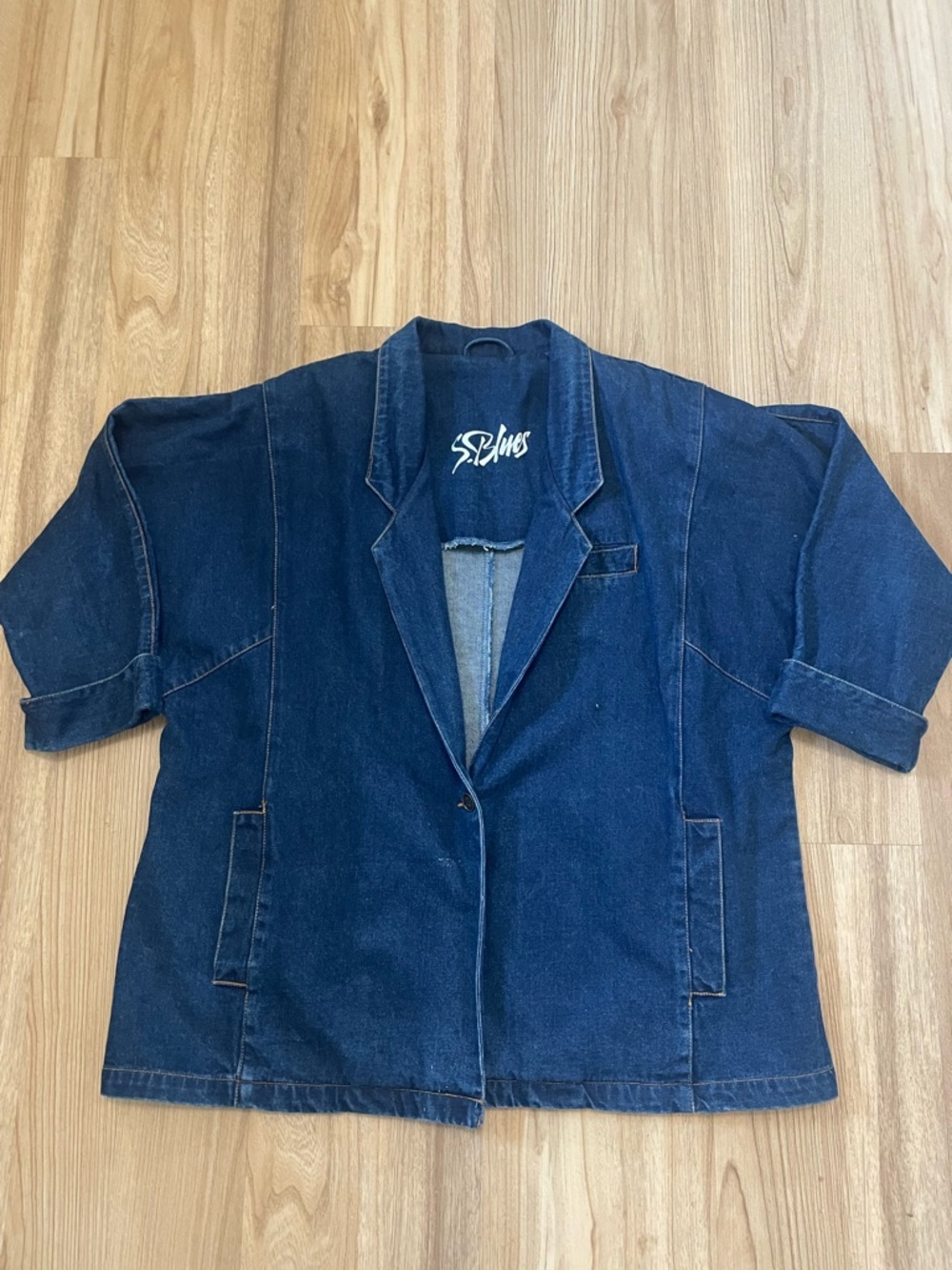 S.P. Blues Oversized Single Button Denim Blazer Jacket Dark Wash